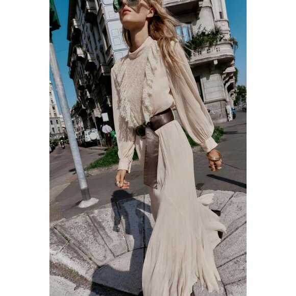 ZARA LACE MIDI DRESS WITH BELT - Picture 1 of 9